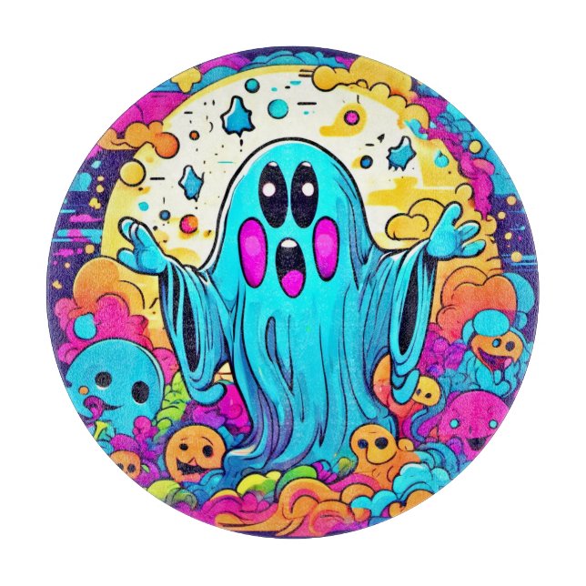 Vibrant Ghost Cartoons Art Cutting Board (Front)