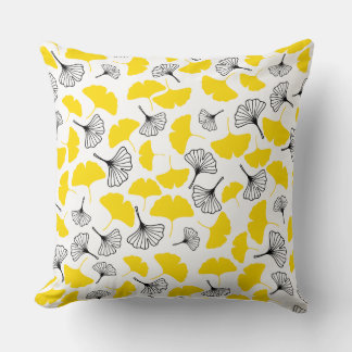 Vibrant Ginkgo Biloba Botanical Art Pattern - Yell Throw Pillow