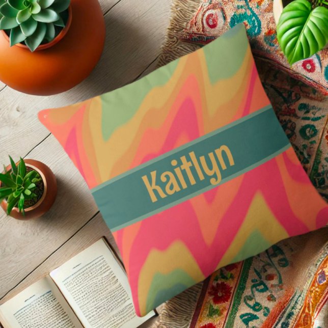 Vibrant Girly Glam Rainbow Personalized  Throw Pillow (Creator Uploaded)