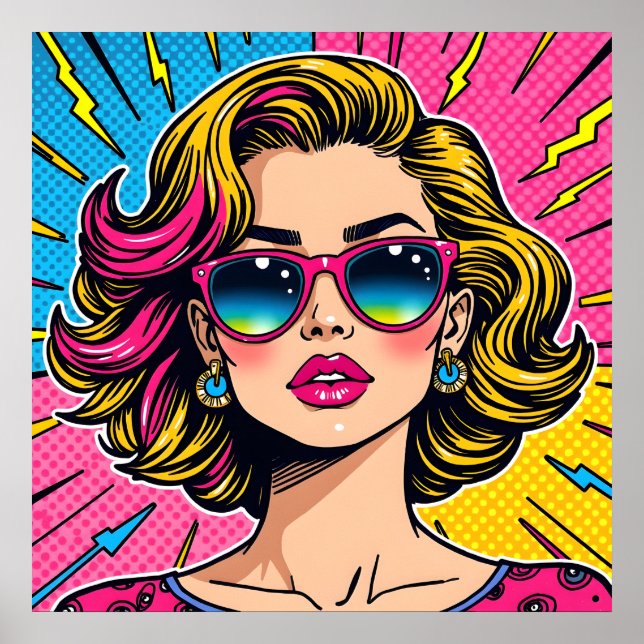 Vibrant Glam Pop Art - Retro 80's Style Poster (Front)