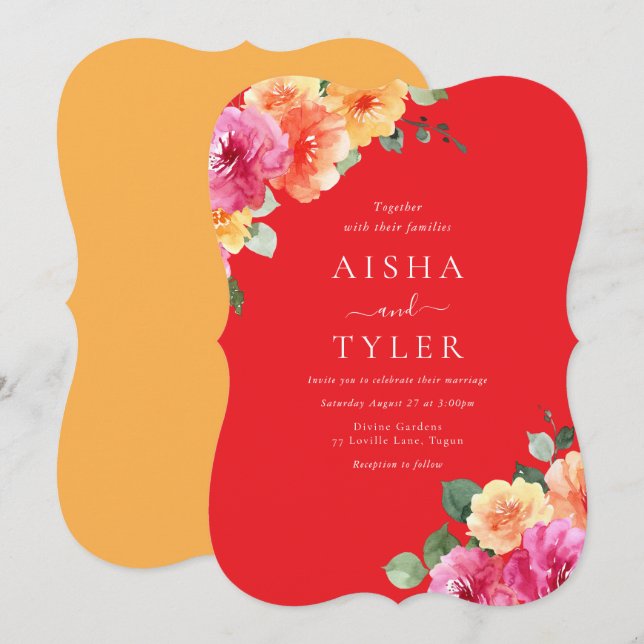 Vibrant Glow Watercolor Floral Wedding Invitation (Front/Back)