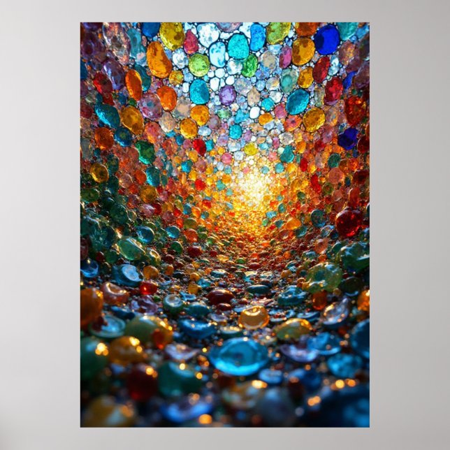 Vibrant Glowing Mosaic Glass Art Poster (Front)