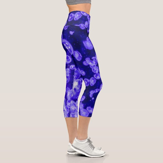 Vibrant Glowing Nautical Jellyfish Swarm Capri Leggings (Right)