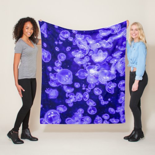 Vibrant Glowing Nautical Jellyfish Swarm Fleece Blanket