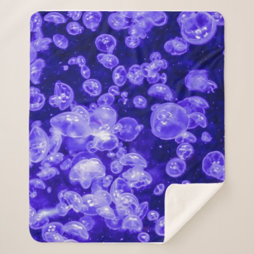 Vibrant Glowing Nautical Jellyfish Swarm Sherpa Blanket