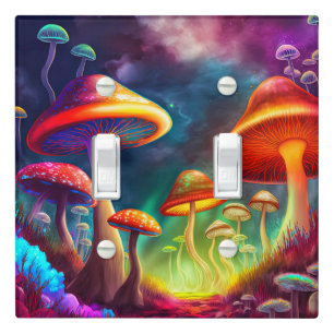 Vibrant Glowing Wild Mushroom Illustration Light Switch Cover
