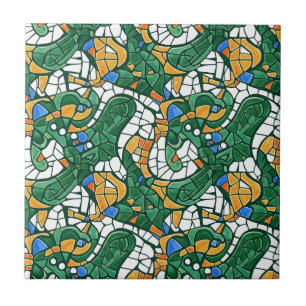 Vibrant Gold and Green Cartoon Mosaic Ceramic Tile