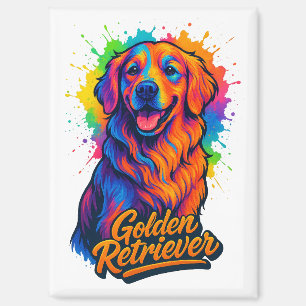 Vibrant Golden Retriever Pop Art – Colorful Neon Magnet