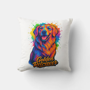 Vibrant Golden Retriever Pop Art – Colorful Neon Throw Pillow