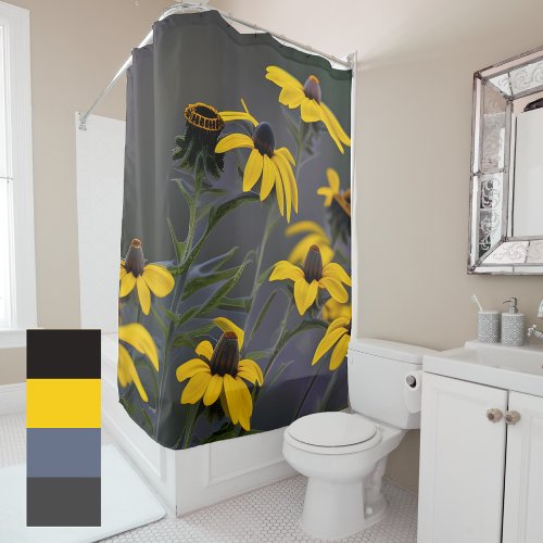 Vibrant golden yellow black_eye Susan floral Shower Curtain