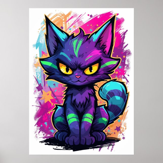 Vibrant Graffiti Street Art Cat Poster (Front)