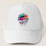 Vibrant Graffiti-Style Colorful Lips Trucker Hat