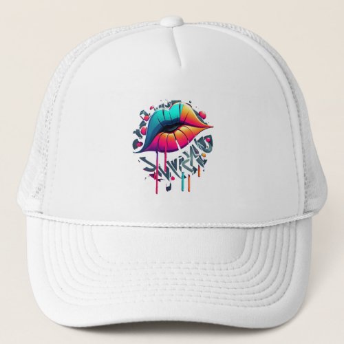 Vibrant Graffiti_Style Colorful Lips Trucker Hat