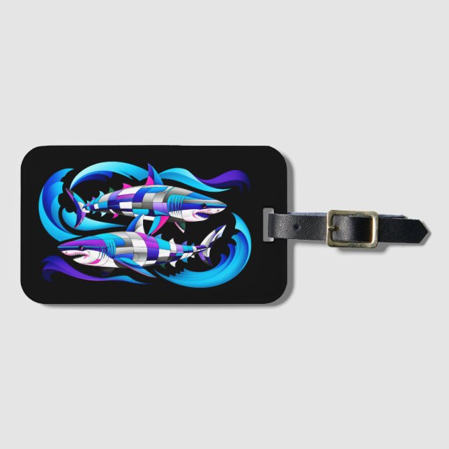 Vibrant Great White Shark Luggage Tag (Front Horizontal)