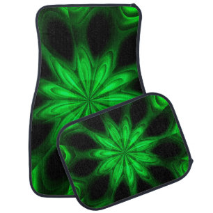 Vibrant Green and Black Floral Design Car Mat