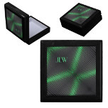 Vibrant Green and Black Striped Art wood keepsake Gift Box<br><div class="desc">Black and vibrant green stripes on an Art Deco inspired wooden jewelry keepsake box is an ideal and unique gift. Personalize with initials. It is a unique gift to be treasured for keeping jewelry, keepsakes or treasures inside. A modern, contemporary and sophisticated style with a futuristic technological abstract that looks...</div>
