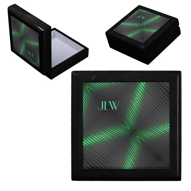 Vibrant Green and Black Striped Art wood keepsake Gift Box (Creator Uploaded)