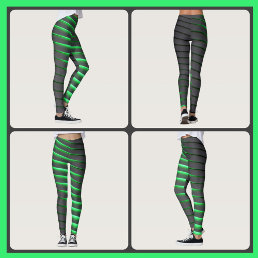 Vibrant Green and Black Stripes Leggings