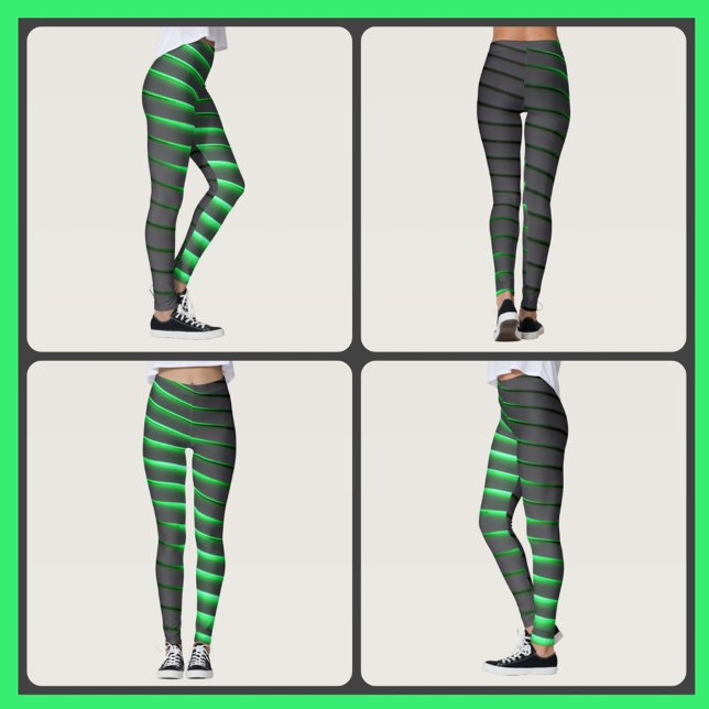 Vibrant Green and Black Stripes Leggings (Creator Uploaded)