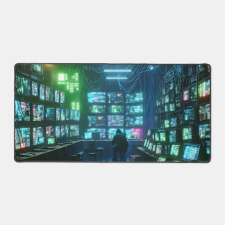 Vibrant Green and Blue High-Tech Hacker’s Lair Desk Mat
