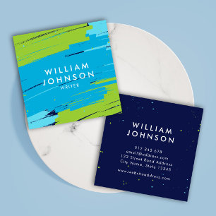 Vibrant Green and Blue Modern Bold Strokes Square Business Card
