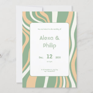 Vibrant green and cream lines Wedding Invitation