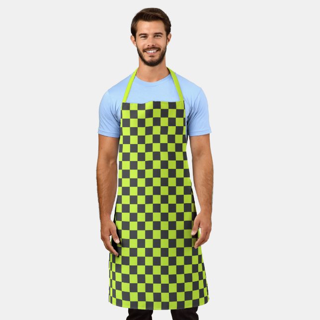 Vibrant Green and Gray Checkered Pattern Apron (Worn)