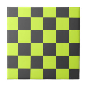 Vibrant Green and Gray Checkered Pattern Ceramic Tile