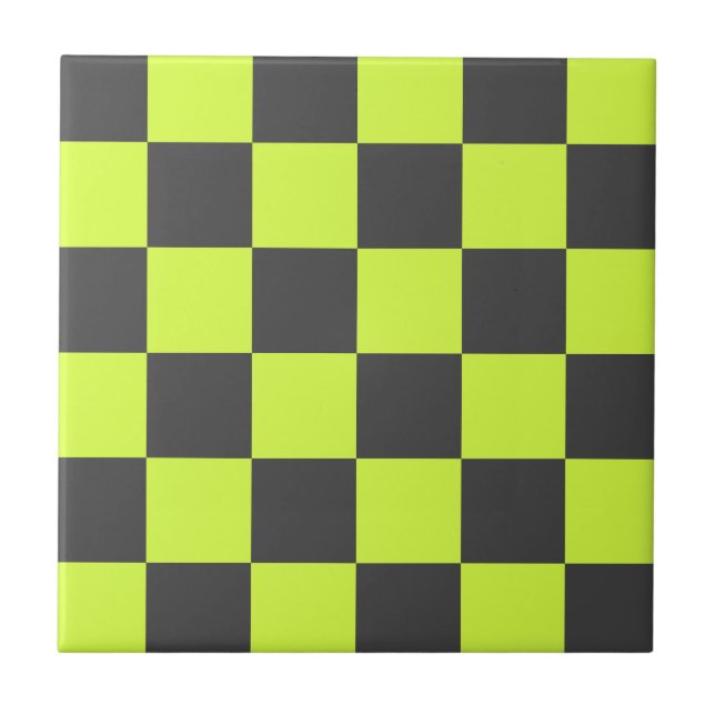 Vibrant Green and Gray Checkered Pattern Ceramic Tile (Front)