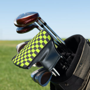 Vibrant Green and Gray Checkered Pattern Golf Head Cover