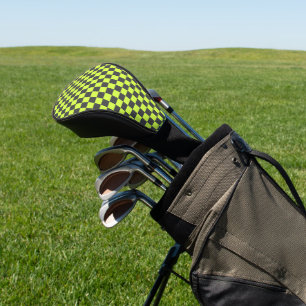 Vibrant Green and Gray Checkered Pattern Golf Head Cover