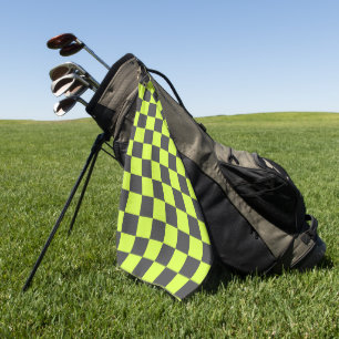 Vibrant Green and Gray Checkered Pattern Golf Towel