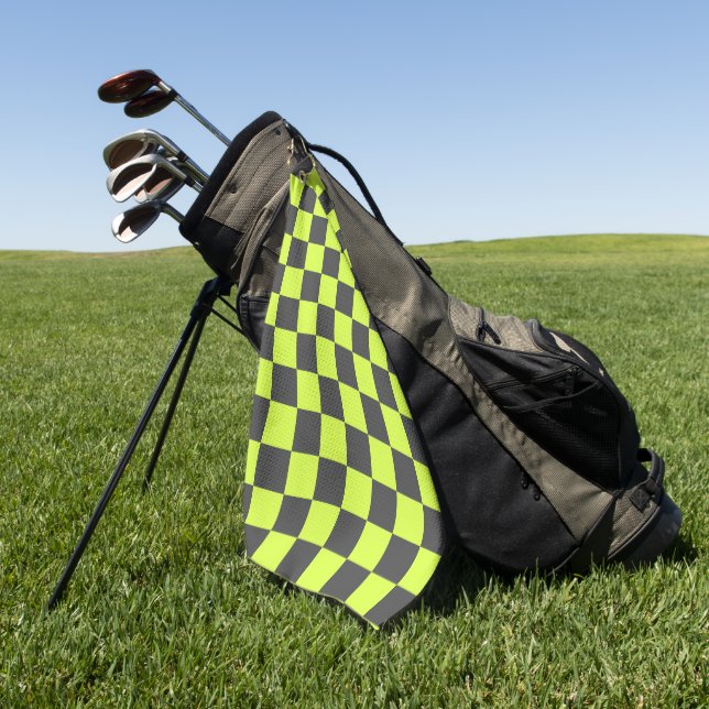 Vibrant Green and Gray Checkered Pattern Golf Towel (Green)