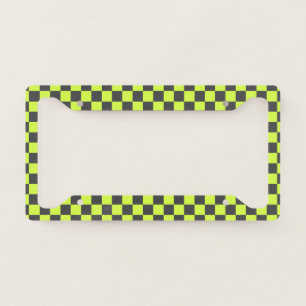 Vibrant Green and Gray Checkered Pattern License Plate Frame