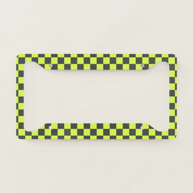 Vibrant Green and Gray Checkered Pattern License Plate Frame (Front)