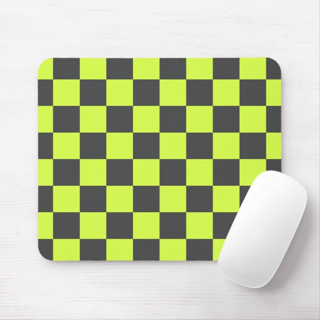 Vibrant Green and Gray Checkered Pattern Mouse Pad (With Mouse)