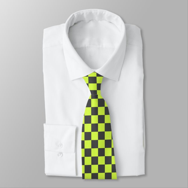 Vibrant Green and Gray Checkered Pattern Neck Tie (Tied)