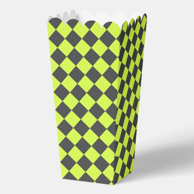 Vibrant Green and Gray Diamond Checkered Pattern Favor Boxes (Front)