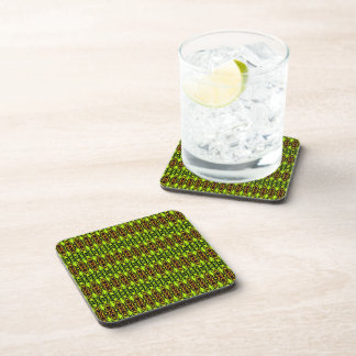 Vibrant Green and Orange Geometric Beverage Coaster