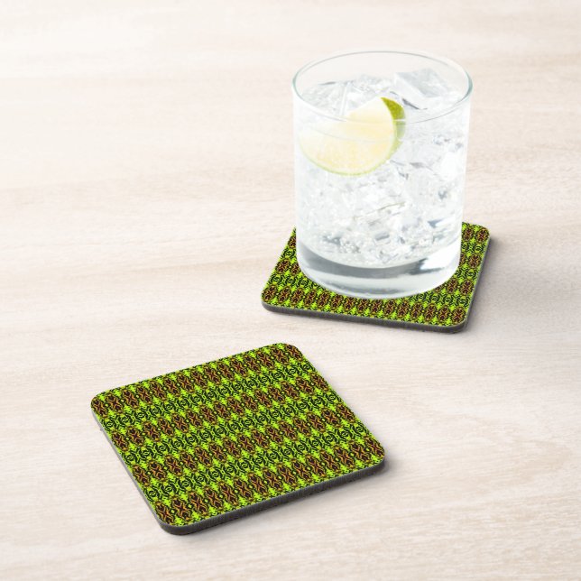 Vibrant Green and Orange Geometric Beverage Coaster (Right Side)