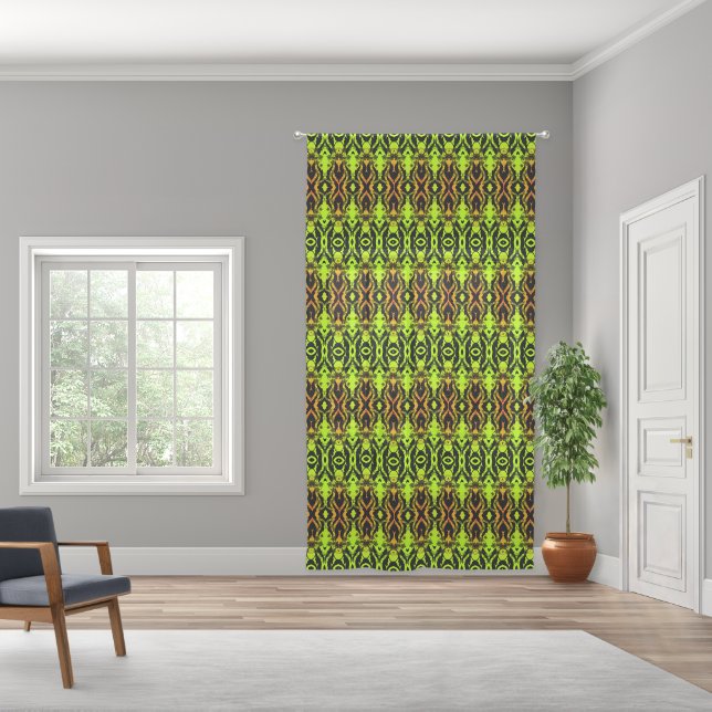 Vibrant Green and Orange Geometric Sheer Curtains (Wide)