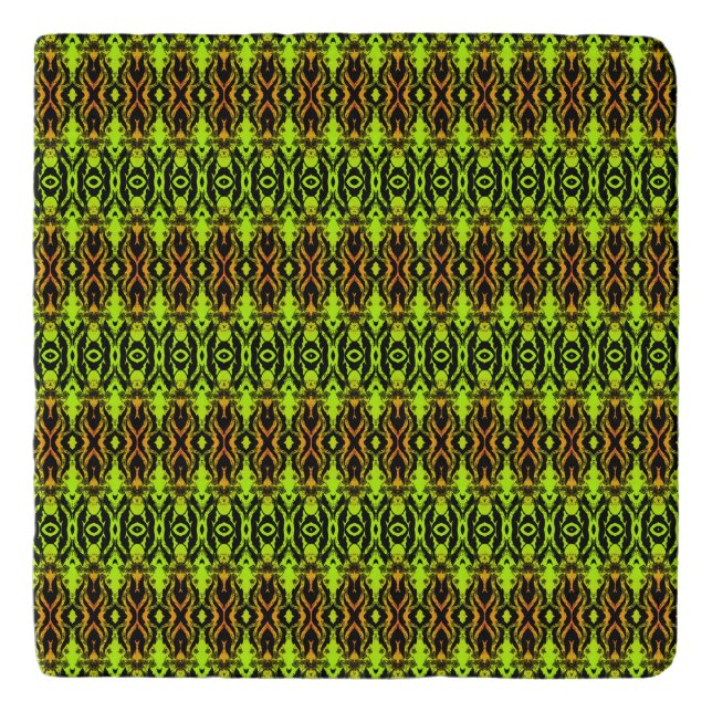 Vibrant Green and Orange Geometric Trivet (Front)