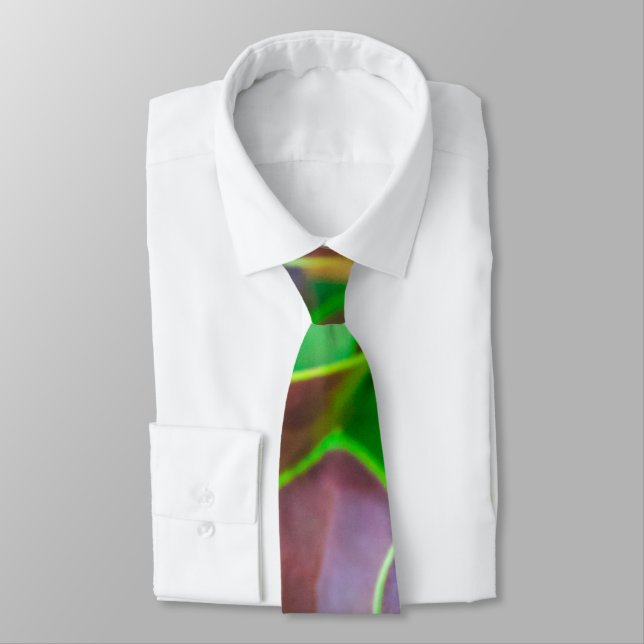 Vibrant green and purple leaves neck tie (Tied)
