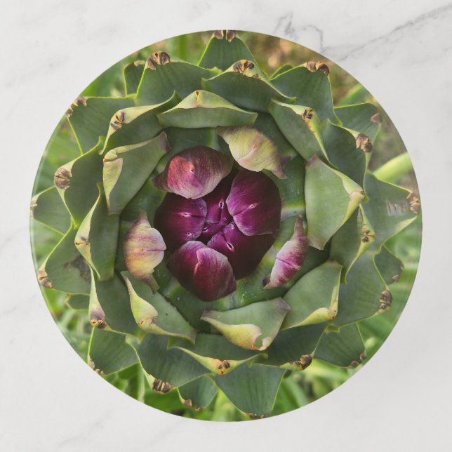 Vibrant Green and Purple Tuscan Artichoke Trinket Tray (Front)