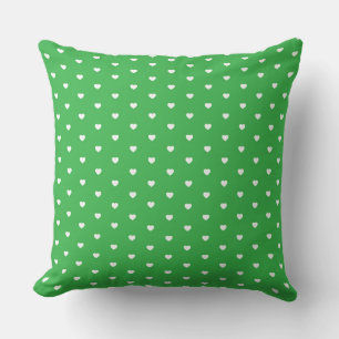 Vibrant Green and White Heart Pattern Throw Pillow