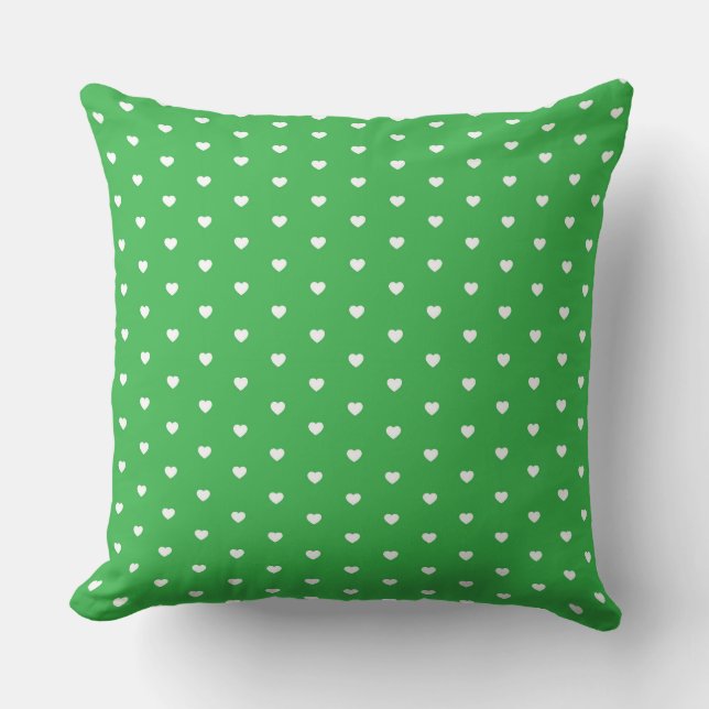 Vibrant Green and White Heart Pattern Throw Pillow (Front)