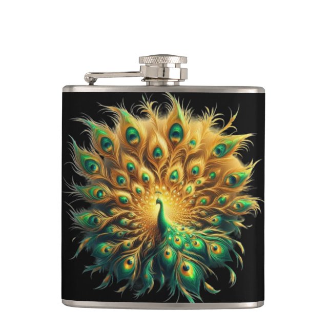  Vibrant Green and Yellow Plumage Flask (Front)