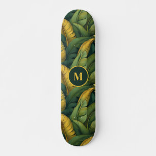 Vibrant Green Banana Foliage Pattern Monogramed Skateboard