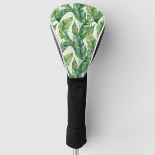 Vibrant Green Banana Leaves Watercolor Pattern Golf Head Cover