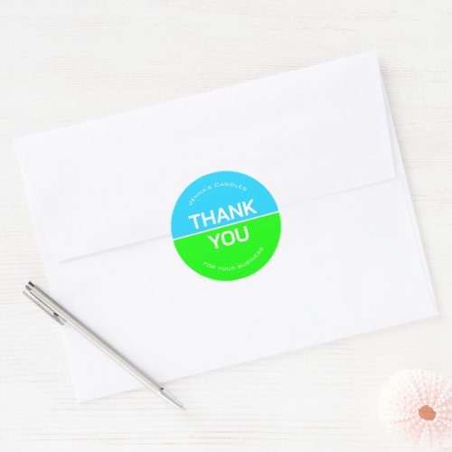Vibrant Green Blue Neon Company Name Thank You  Classic Round Sticker
